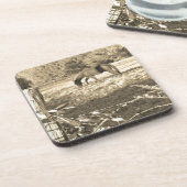 セピア音茶色の馬とフェンス コースター (左側)