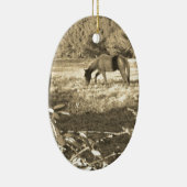 セピア音茶色の馬とフェンス セラミックオーナメント (右)