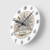 セピア騎士シールド姓 ラウンド壁時計 (傾斜)