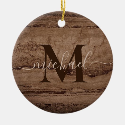 セピア黒褐色タン花崗岩の岩 セラミックオーナメント (正面)