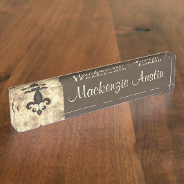 セピア・バターフルール |タンバタフライ（紋章の）フラ・ダ・リ デスクネームプレート