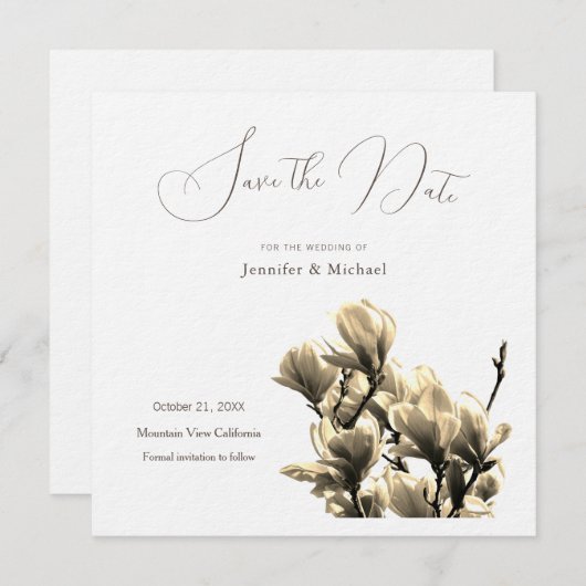 セピア プロフェッショナル ミニマリスト フローラル マグノリア セーブザデート (正面/裏面)