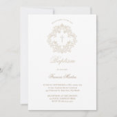 セピア・ベージュエレガントクレスト | バプテスマ 招待状 (正面)
