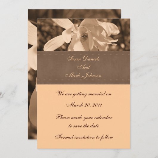 セピア·マグノリアの花婚式が日付を救う 招待状 (正面/裏面)
