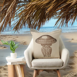 セピア・マン対タン無地の背景の戦い クッション