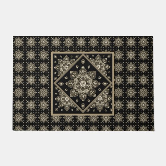 セピア・メダリオンズオン黒にドormat ドアマット (正面)