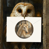 セピア ヴィンテージ フラワー フォレスト ユニコーン 魔法のポニー ラウンドシール