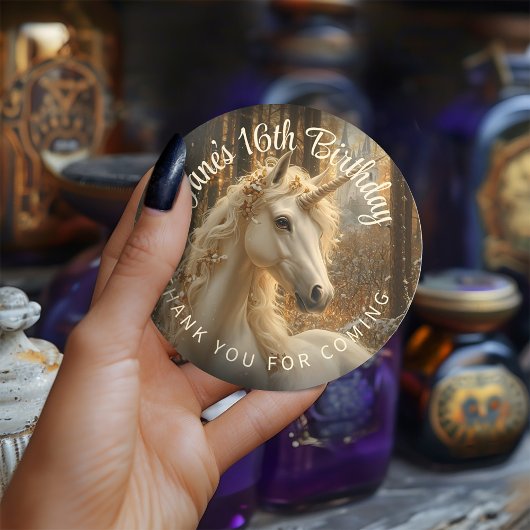 セピア ヴィンテージ フラワー フォレスト ユニコーン 魔法のポニー ラウンドシール