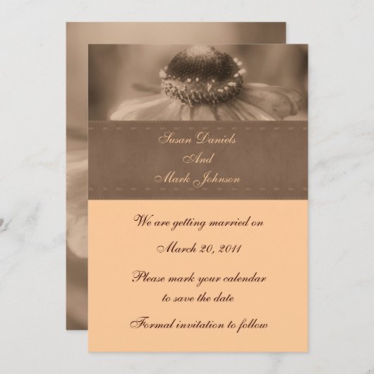セピア《植物》百日草の花婚式が日付を救う 招待状 (正面/裏面)