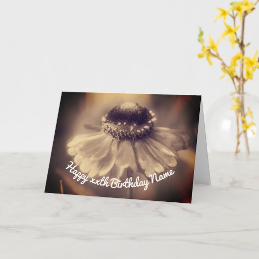 セピア《植物》百日草フラワーパーソナライズされた誕生日 カード (黄色い花)