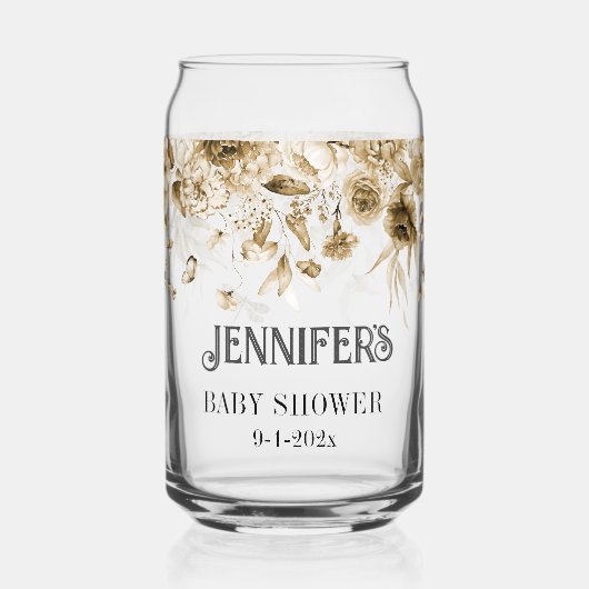 セピアBohoシャワー、フローラドロップ特別なママto-Be ガラス缶 (正面)