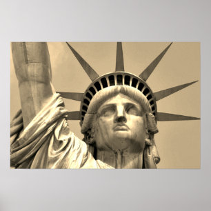 セピアCloseup of Liberty New York ポスター