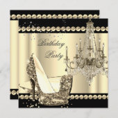 セピエレガントア王室の金ゴールドクリームシャンデリアパーティー2 招待状 (正面/裏面)