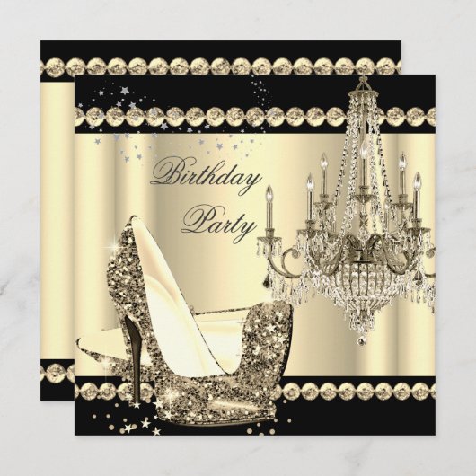 セピエレガントア王室の金ゴールドクリームシャンデリアパーティー2 招待状 (正面/裏面)