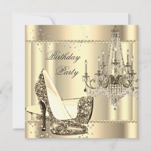 セピエレガントア王室の金ゴールドクリームシャンデリアパーティー 招待状 (正面)