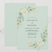 セフォームゴールドの葉のユーカリの結婚式 招待状 (正面/裏面)