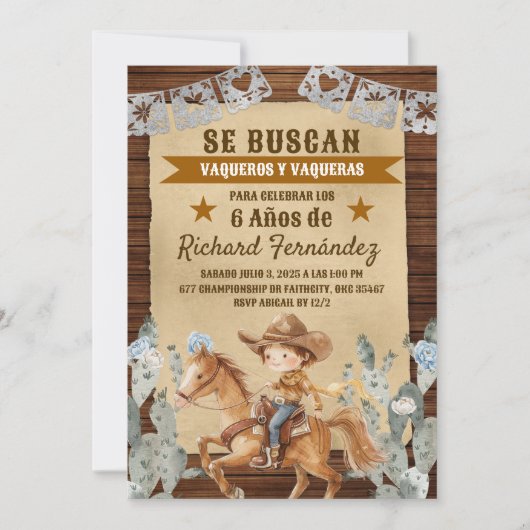 セブスカンがメキシコのカウボーイ誕生日を指名手配 招待状 (正面)