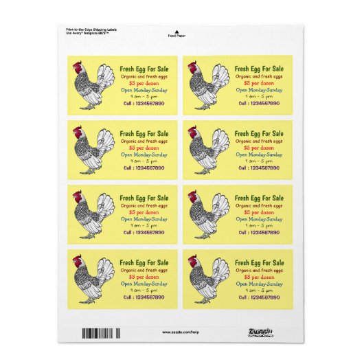 セブライトのチキンの漫画の新鮮な卵の看板が販売のために ラベル (フルシート)