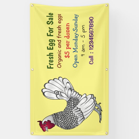セブライトのチキンの漫画の新鮮な卵の看板が販売のために 横断幕 (縦)
