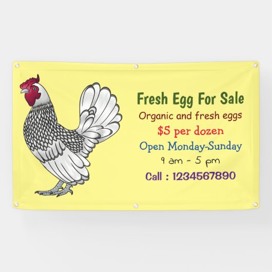 セブライトのチキンの漫画の新鮮な卵の看板が販売のために 横断幕 (横)
