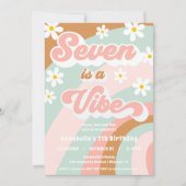 セブンはVibe groovyレトロな女の子7歳の誕生日だ 招待状 (正面)