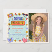 セブンはVibe Groovy Hippie 7番目の誕生日写真 招待状 (正面)