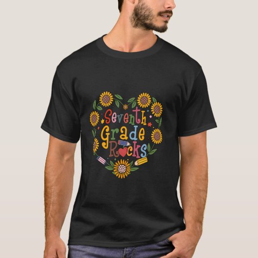 セブンサンダーの先生 ハート ひまわり 7年生 Tシャツ (正面)