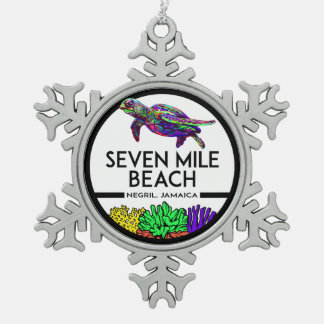 セブンマイルビーチネグリルジャマイカシータートル スノーフレークピューターオーナメント