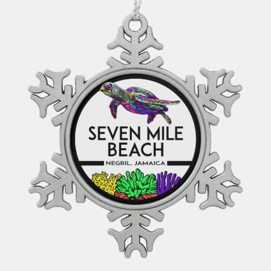 セブンマイルビーチネグリルジャマイカシータートル スノーフレークピューターオーナメント (正面)