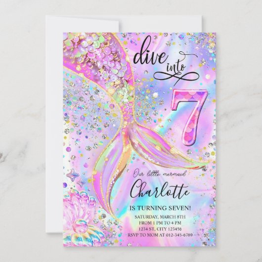 セブン7誕生日マーメイド招待状に潜る 招待状 (正面)