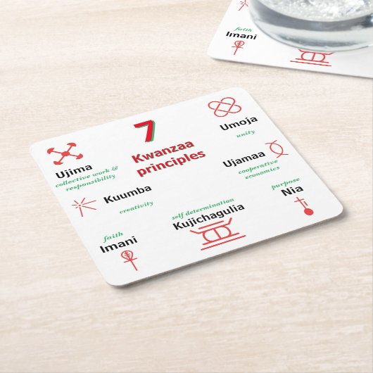 セブン・クワンザ・プリンシプル・コースター スクエアペーパーコースター (アングル)