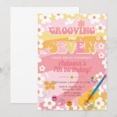 セブン・グルーヴィー・ガールの7歳の誕生日パーティーにレッツ・グルーブ！ 招待状 (正面/裏面)