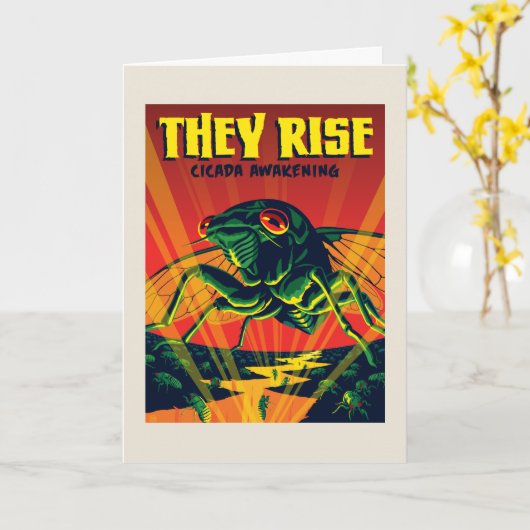 セミが目を覚ます カード (黄色い花)