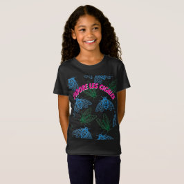 セミの植物学イラストパターン ブラック フレンチ Tシャツ
