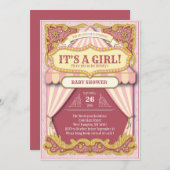 セミカーニバルガールベビーシャワーピンクビッグトップ 招待状 (正面/裏面)