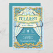 セミカーニバルボーイベビーシャワーブルービッグトップ 招待状 (正面/裏面)