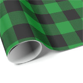 セミグロスブラックとグリーンバッファローのプレイド ラッピングペーパー (ロールコーナー)