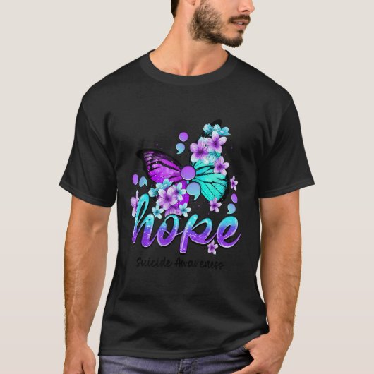 セミコロンのある希望の蝶 自殺予防ギフト Tシャツ (正面)
