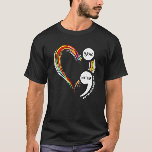 セミコロンハートかわいい最後のスティグマ精神衛生 Tシャツ (正面)