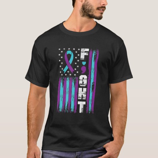 セミコロン戦いアメリカ国旗の自殺防止A Tシャツ (正面)