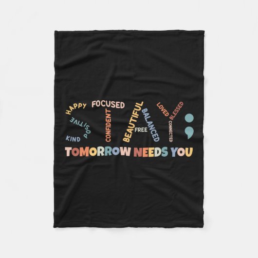 セミコロン明日はメンタルヘルスの意識が必要 フリースブランケット (正面)