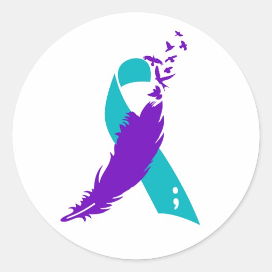 セミコロン自殺認識度リボンシール ラウンドシール (正面)