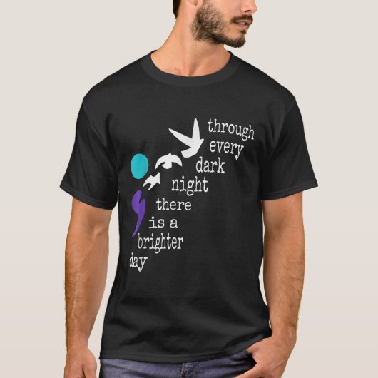 セミコロン 鳥 ギフト 自殺防止 アウェアネス Tシャツ (正面)