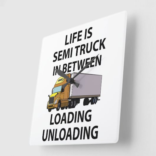 セミトラックトラックのトラック運転手 スクエア壁時計 (傾斜)