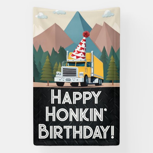 セミトラックハッピーバースデーパーティーおもしろい輸送 横断幕 (縦)