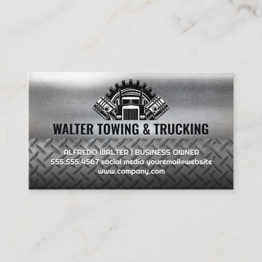 セミトラックピストン |工業用鋼メタリック 名刺 (正面)