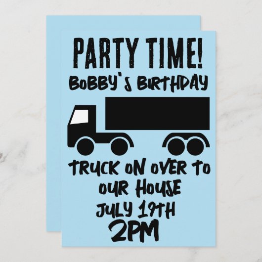 セミトラックボーイズ子供の誕生日パーティの招待状 招待状 (正面/裏面)