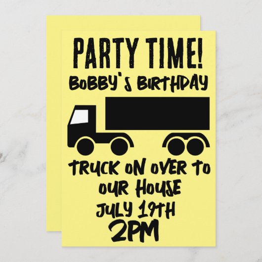 セミトラックボーイズ子供の誕生日パーティの招待状 招待状 (正面/裏面)
