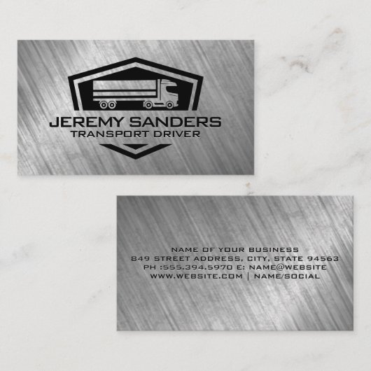 セミトラックロゴ | メタリック擦り切れたバックグラウンド 名刺 (正面/裏面)