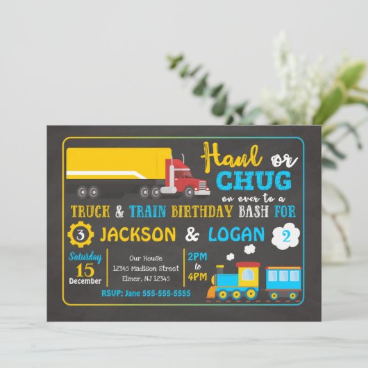 セミトラック及び列車共同誕生日招待状 招待状 (スタンド正面)